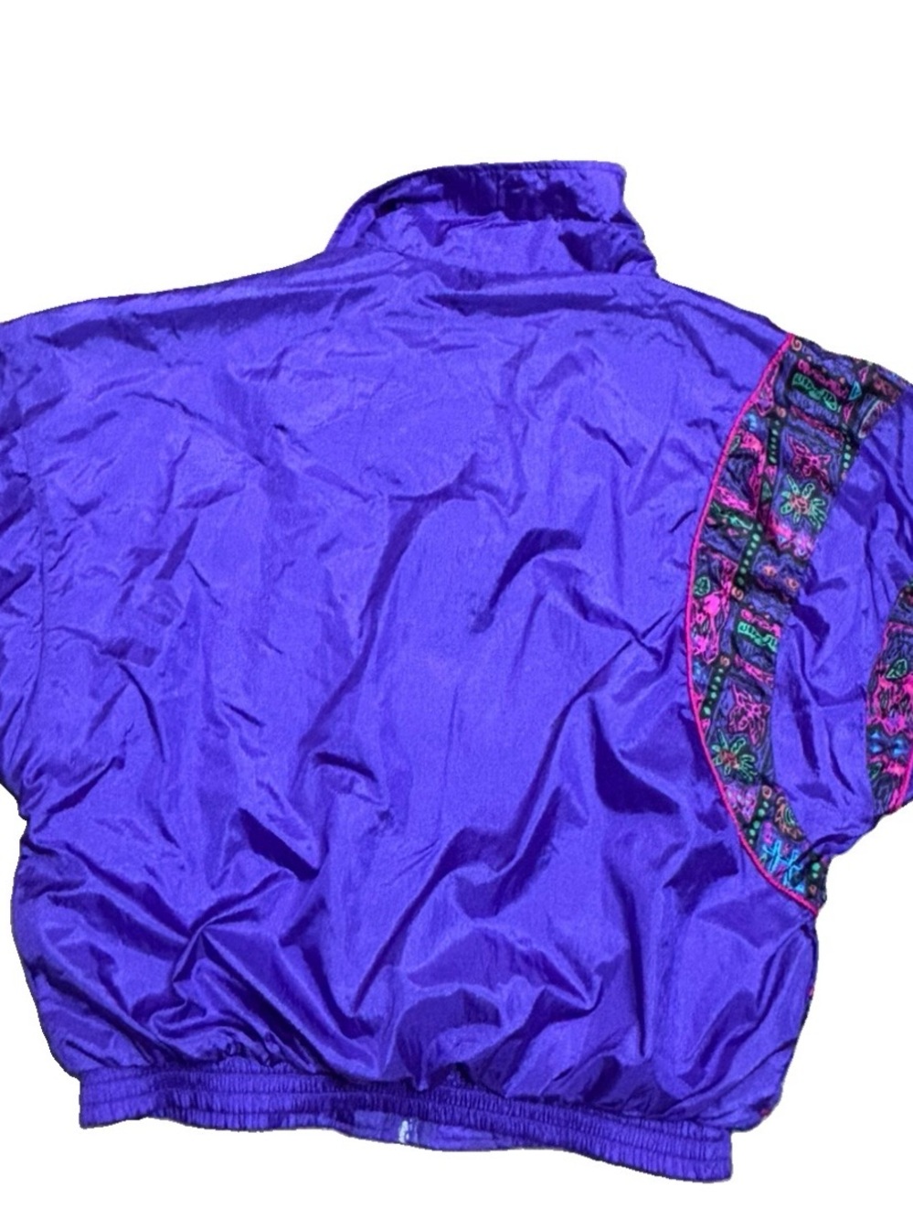 Vibrant Purple Women’s Retro Bomber Jacket with Patterned Panels - Picture 3 of 15
